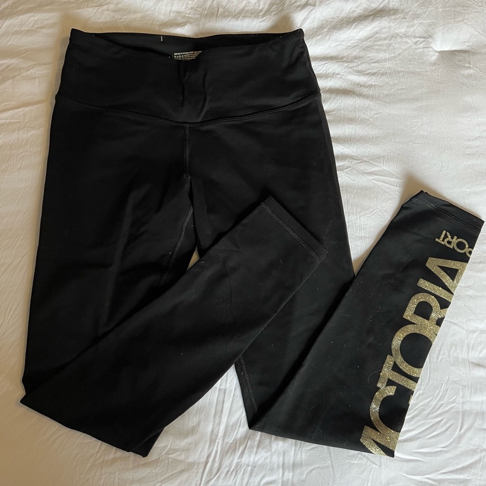 Victoria's Secret Knockout Tight - Black Leggings with Gold Accents